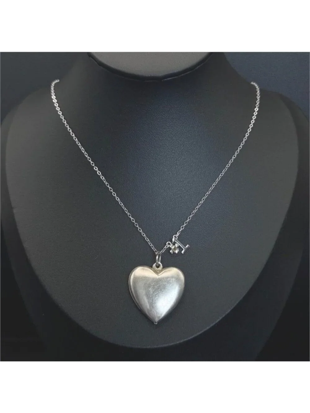 Sterling Silver Large Puffed Heart Pendant Necklace 15